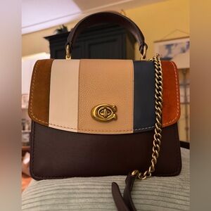 Coach Parker Top Handle Patchwork Color Block Multicolor Suede Leather Turnlock